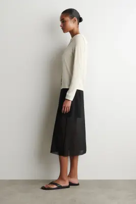 CHEMISE EN MAILLE DE COTON ET SOIE À COL MARIN - CRÈME — photo 2