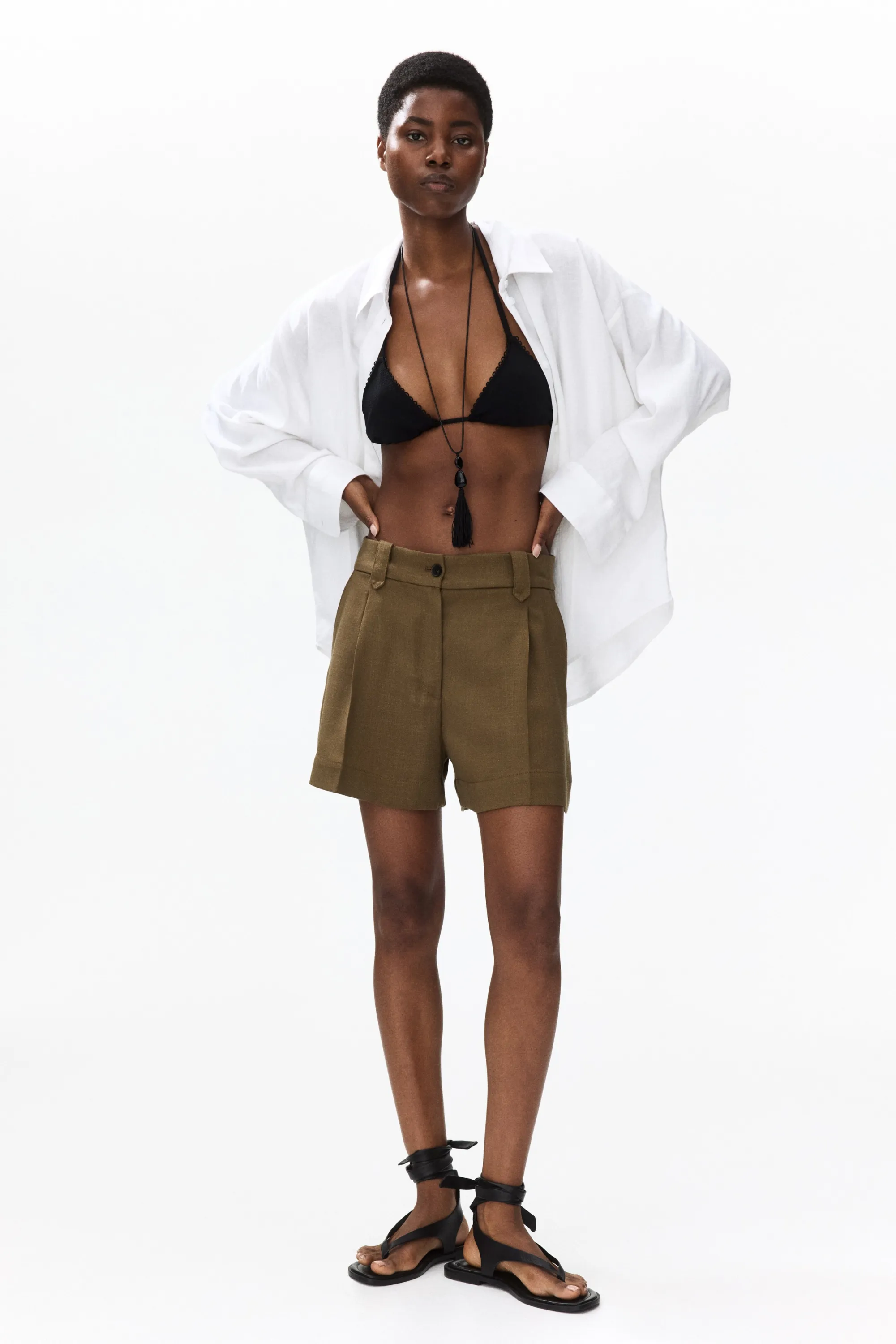 Short à plis - Vert kaki foncé