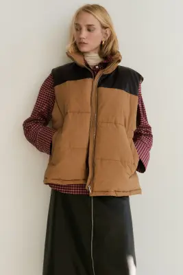 Doudoune sans manches - Beige/color block — photo 2