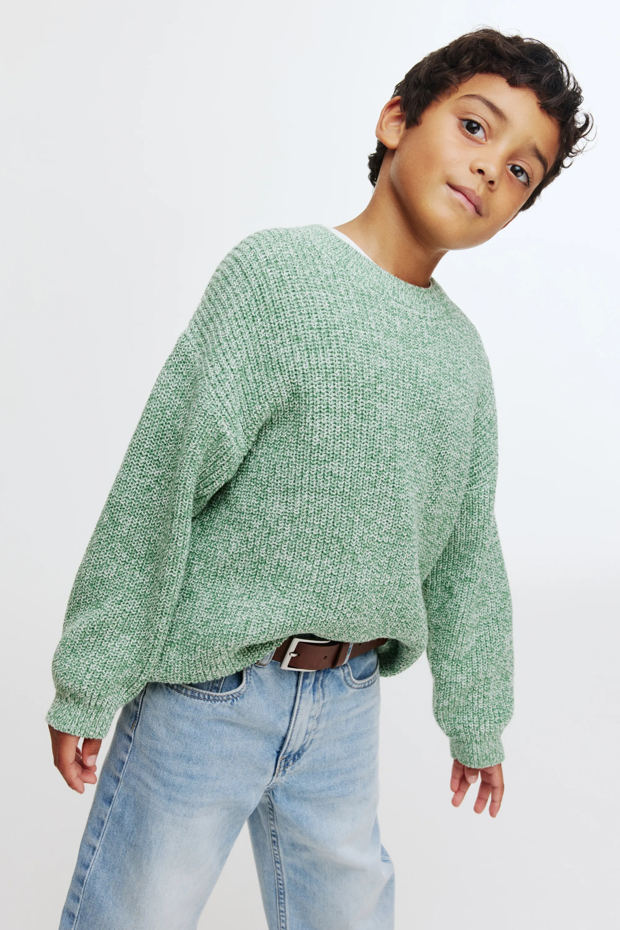 Pull à côtes anglaises - Vert chiné
