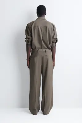 PANTALON LARGE DÉCONTRACTÉ EN MÉLANGE DE LAINE - BRUN — photo 3