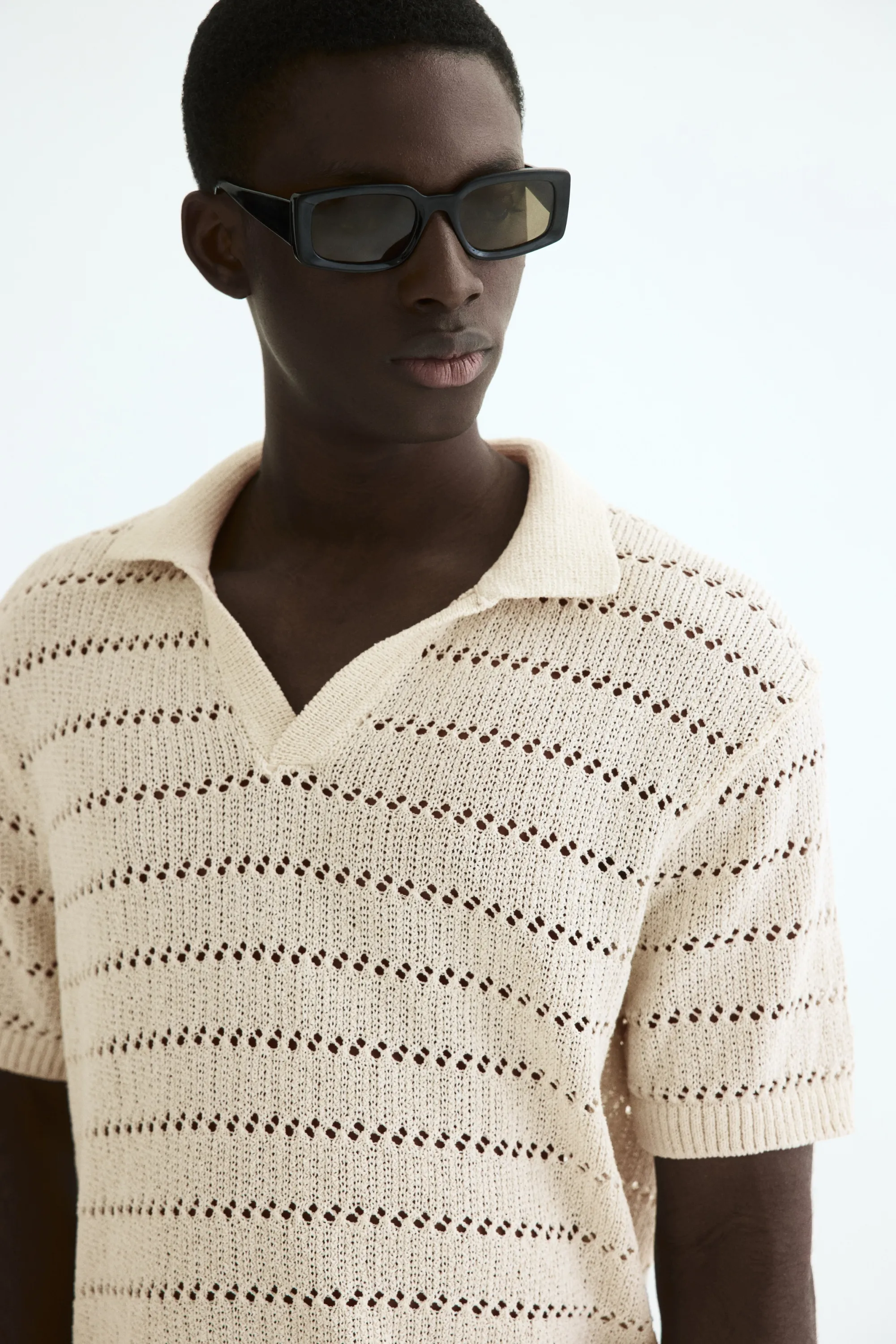 Polo Relaxed fit en maille ajourée - Beige clair