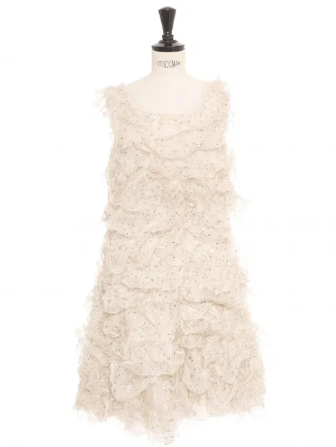 Robe de mariée à volants en organza de soie crème NEUVE Px boutique 2500€ Taille 36