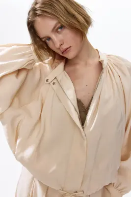 Veste à manches ballon en modal - Beige clair — photo 1