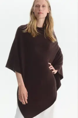 MAMA Cape asymétrique en maille fine - Marron foncé — photo 1