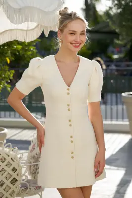 Matilda Cotton Tweed Dress - Cream — photo 2
