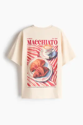 T-shirt oversize avec motif imprimé - Beige clair/Macchiato — photo 4