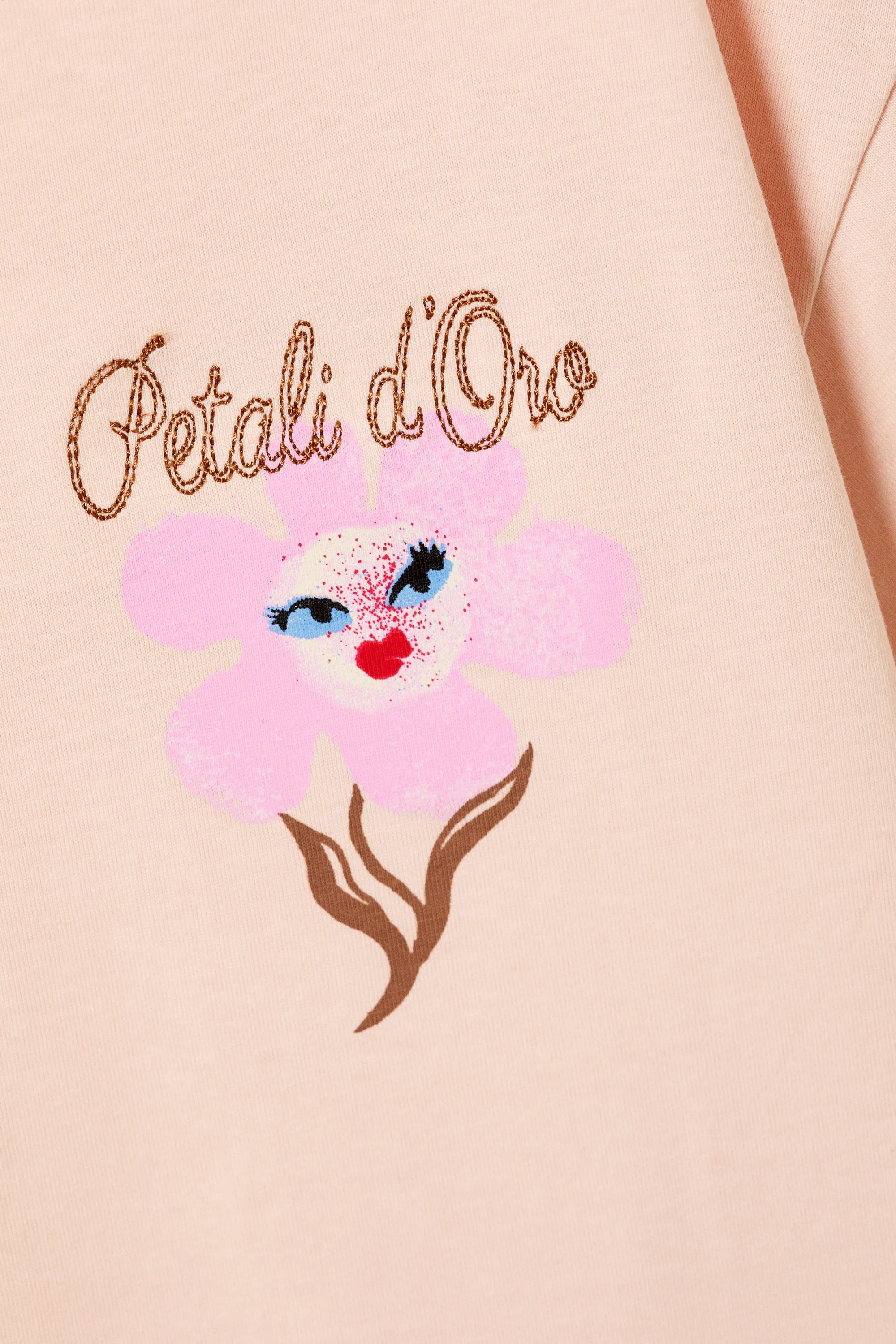 T-shirt carré imprimé - Orange clair - Fleur rose