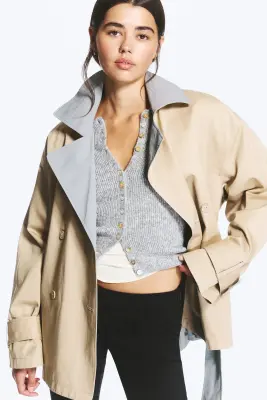Trench-coat réversible à double boutonnage - Beige & Light Grey — photo 2