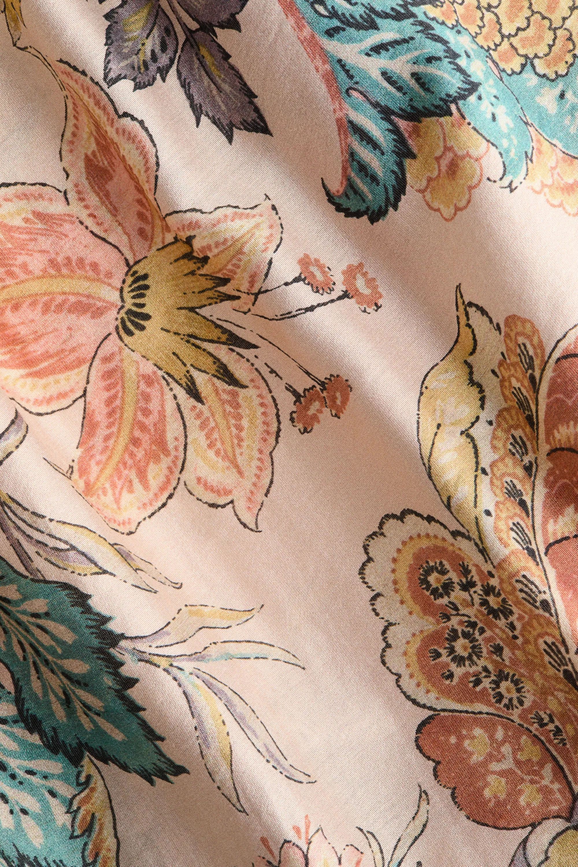 Robe trapèze volantée - Beige/motif