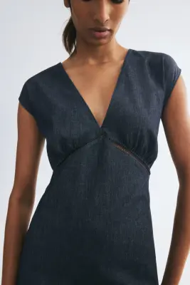 Robe midi en denim - Bleu denim foncé — photo 1