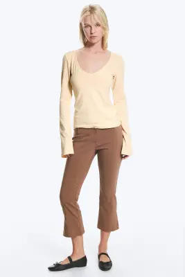 Top slim en jersey à col en V - Beige cendré clair — photo 1