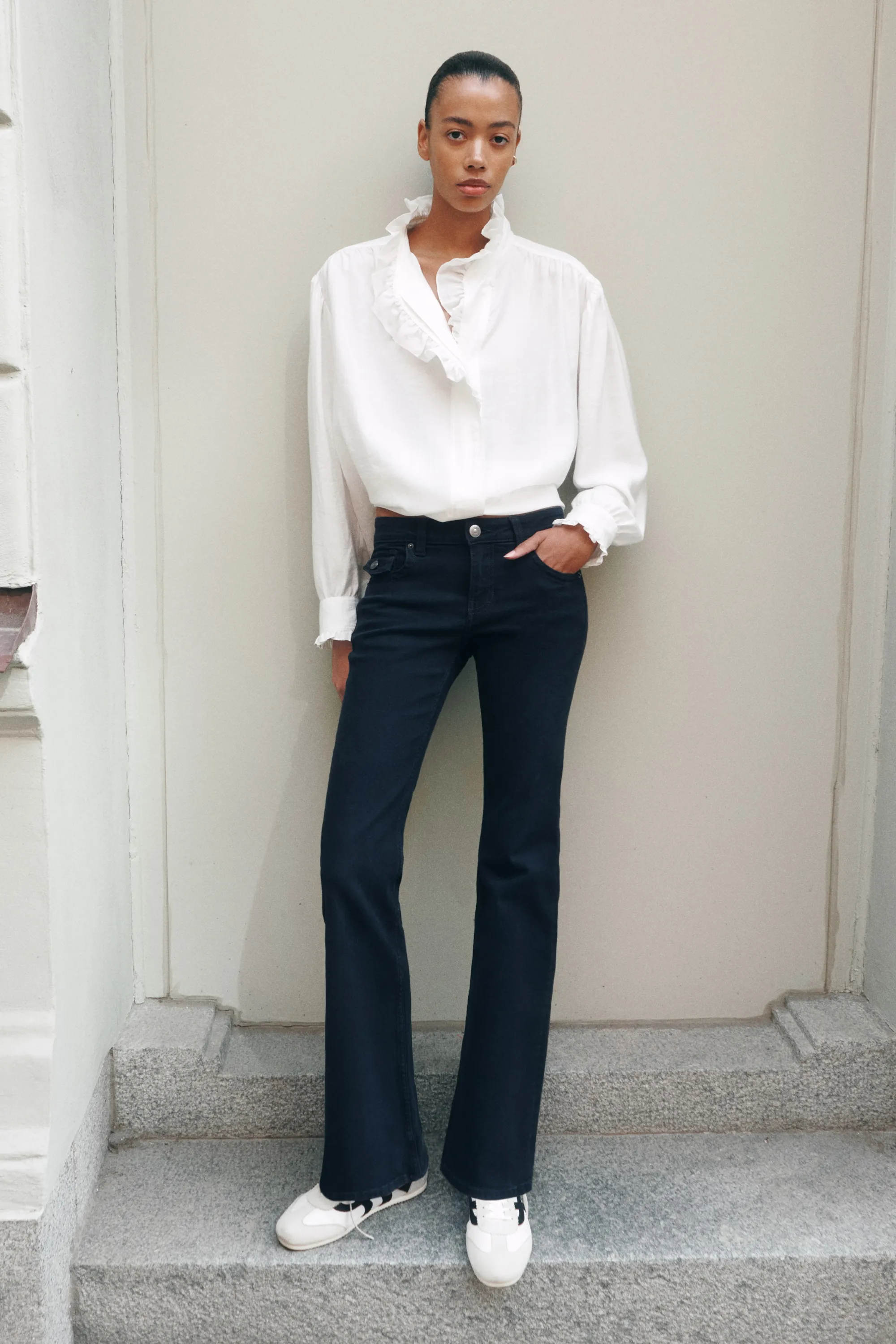Flared Low Waist Jeans - Bleu denim foncé