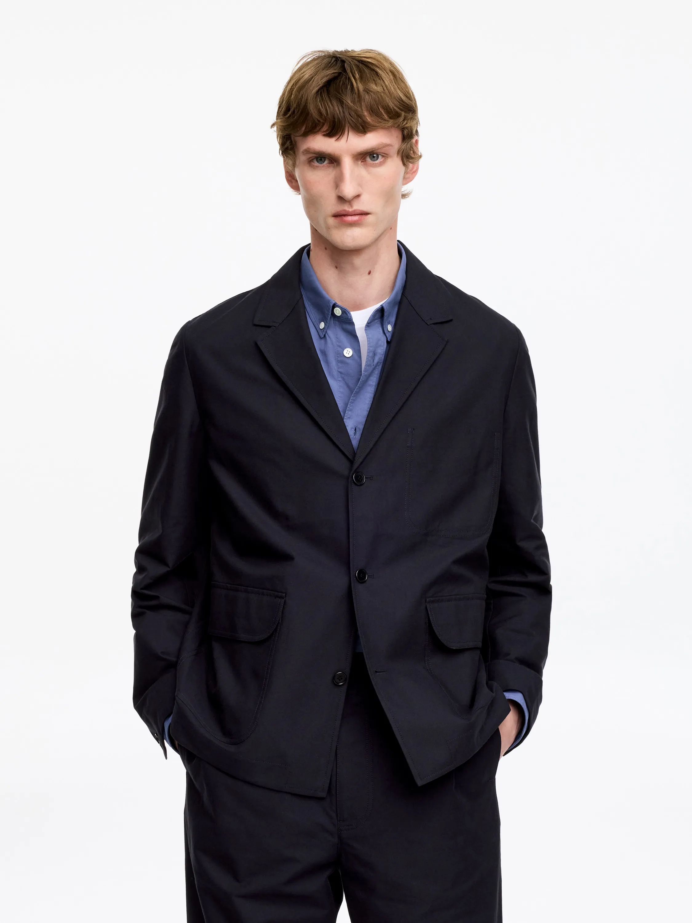 Blazer en coton natté - Bleu foncé