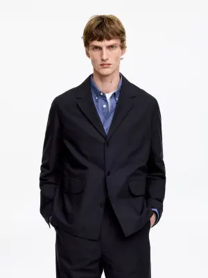 Blazer en coton natté - Bleu foncé — photo 1