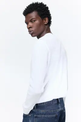 T-shirt Slim Fit en jersey gaufré - Blanc — photo 4