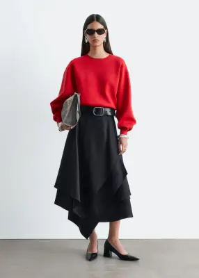 Pull en maille à finitions côtelées - Rouge — photo 2