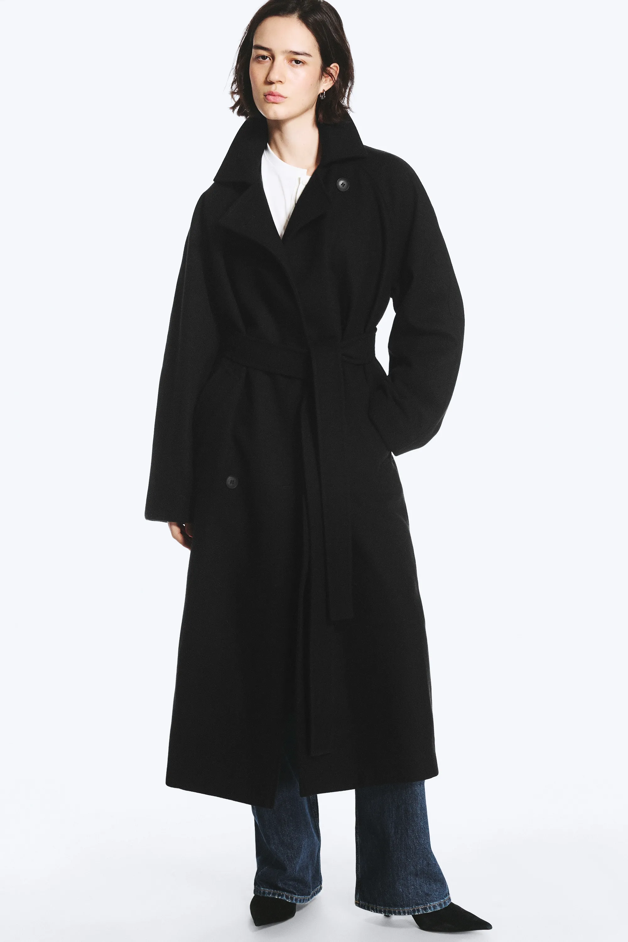 Manteau oversize croisé en laine mélangée Kia - Noir