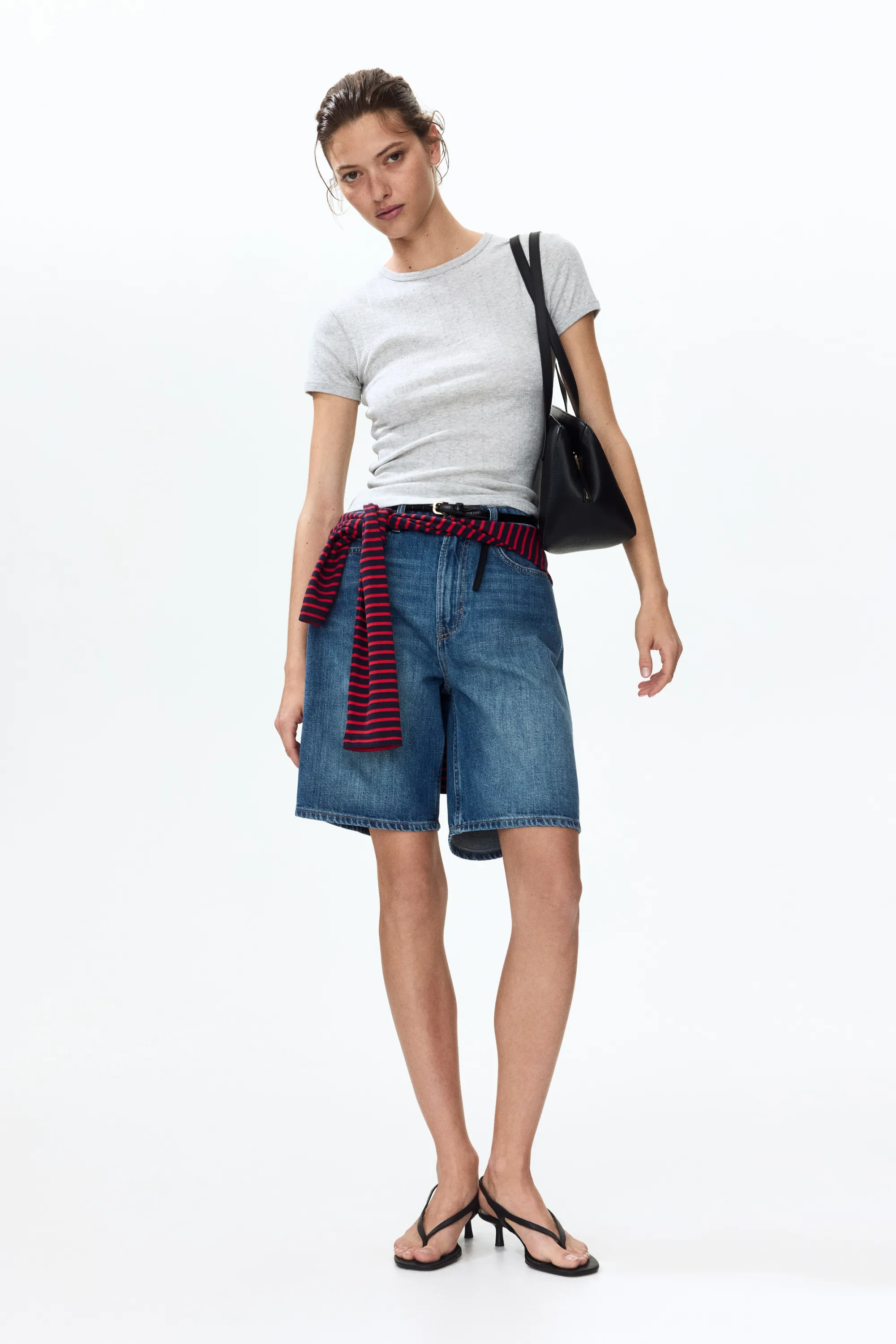 T-shirt en maille pointelle - Gris clair chiné