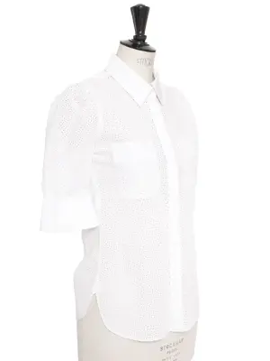 Chemise manches courtes en dentelle oeillet coton blanc Prix boutique 950€ Taille 36 — photo 5
