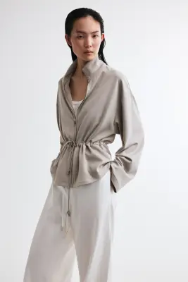 Sweat zippé avec cordon de serrage - Gris clair chiné — photo 2