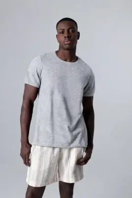 T-shirt Gris Col Rond Manches Courtes en Cachemire — photo 2