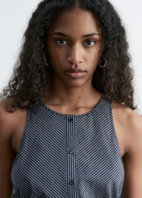 Robe midi sans manches à cordon de serrage - Rayures bleu marine — photo 3