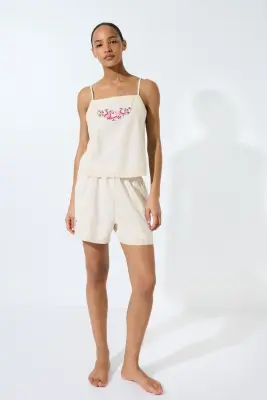 Top de pyjama en lin mélangé - Crème/fleurs — photo 2