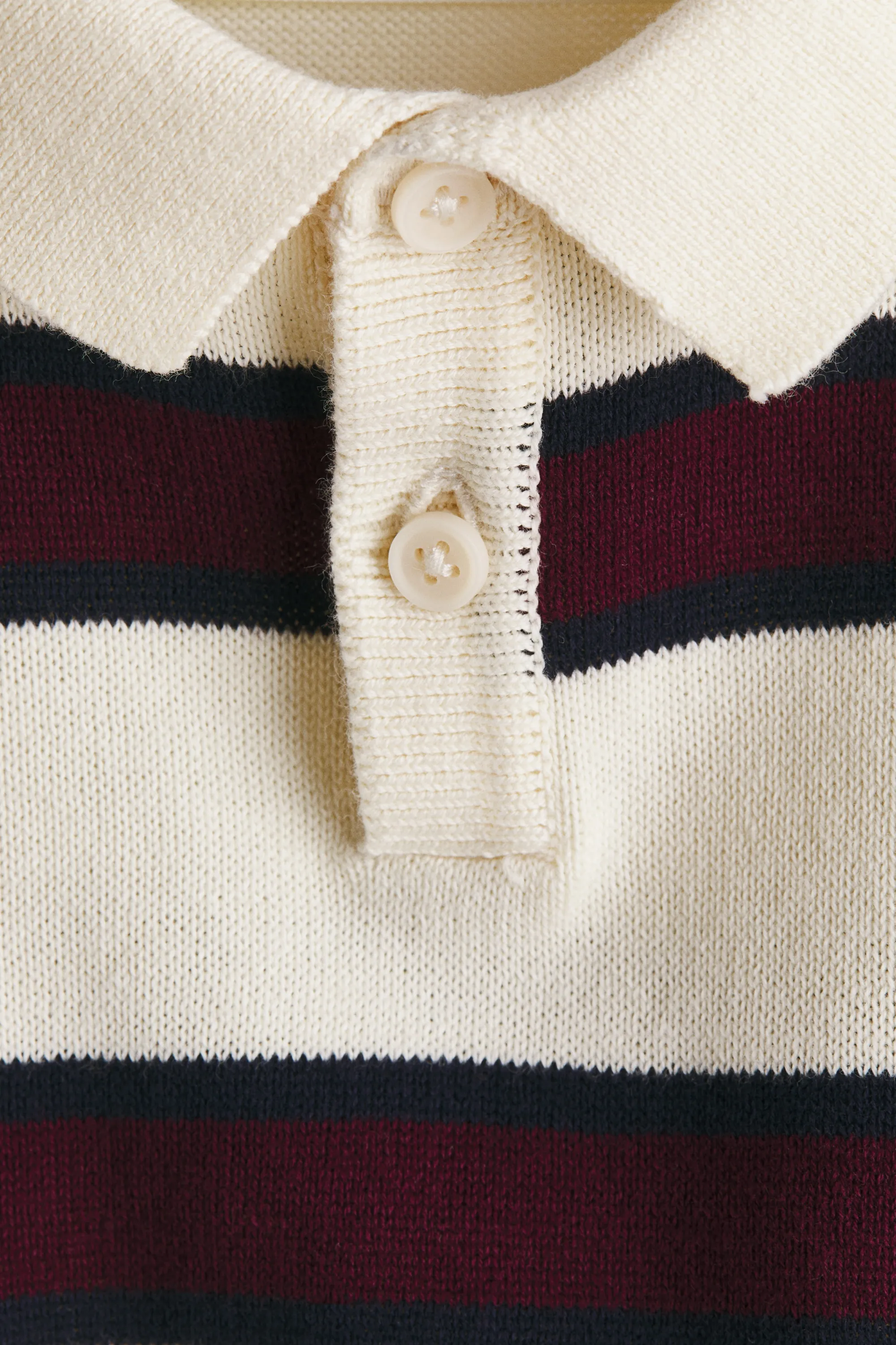 Pull façon polo en coton - Crème/rayé