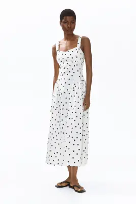 Robe midi avec jupe évasée - Blanc/pois — photo 1