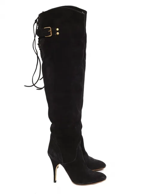 Bottes hautes cuissardes à talon en suède noir Prix boutique 1200€ Taille 36