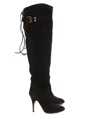 Bottes hautes cuissardes à talon en suède noir Prix boutique 1200€ Taille 36 — photo 1