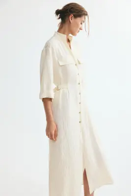Robe chemise cintrée - Crème — photo 1