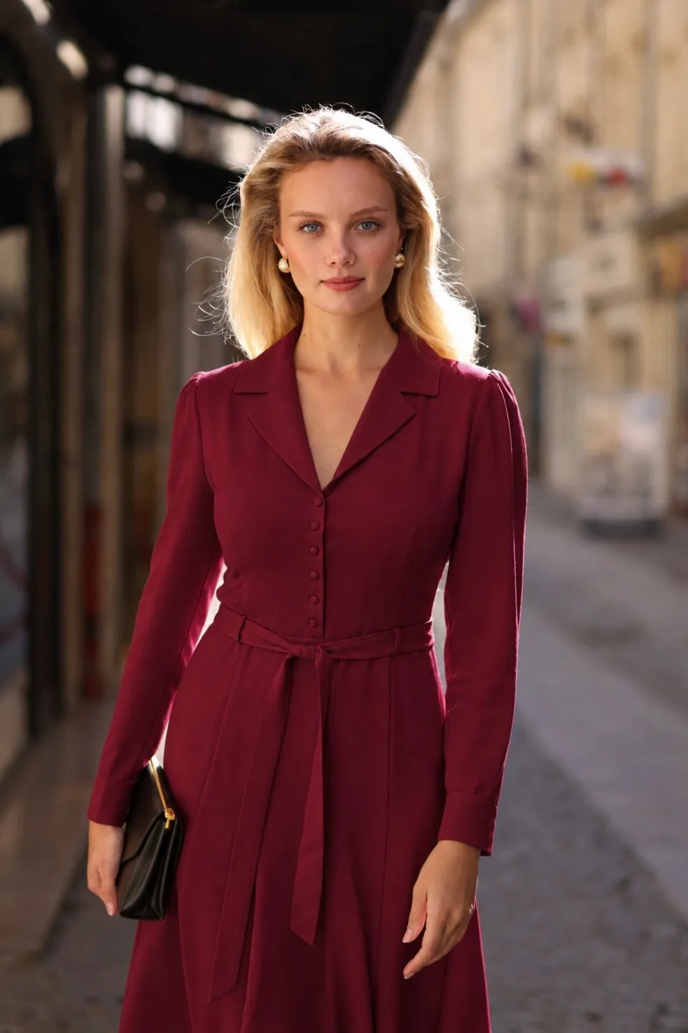 Hortensia Belted Dress - Bordeaux
