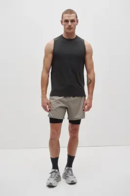 Short de sport superposé DryMove™ - Beige/noir — photo 2