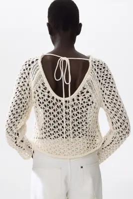 Top façon crochet avec détail à nouer - Crème — photo 3