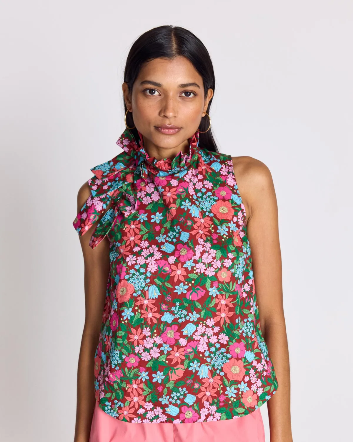 Top Astrid imprimé Liberty rose et bordeaux