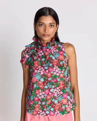 Top Astrid imprimé Liberty rose et bordeaux — photo 1