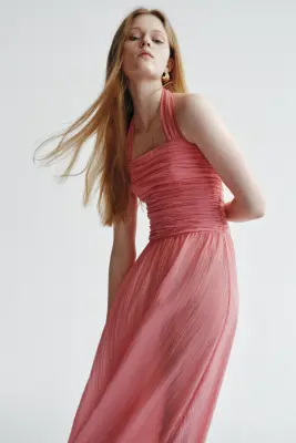 Robe dos nu froncée - Rose — photo 2