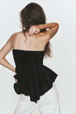 Top bandeau en velours - Noir — photo 4