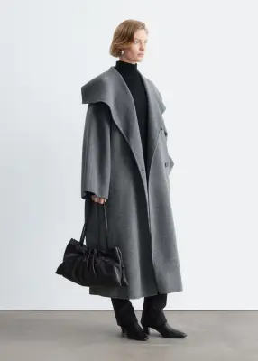 Manteau long en laine à col châle - Gris foncé — photo 4