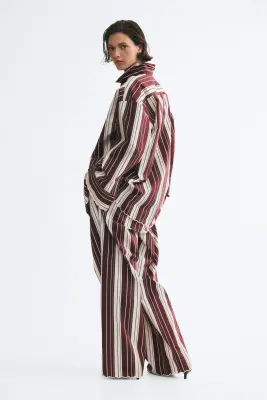 Chemise à bords festonnés en coton - Bordeaux/rayé — photo 2