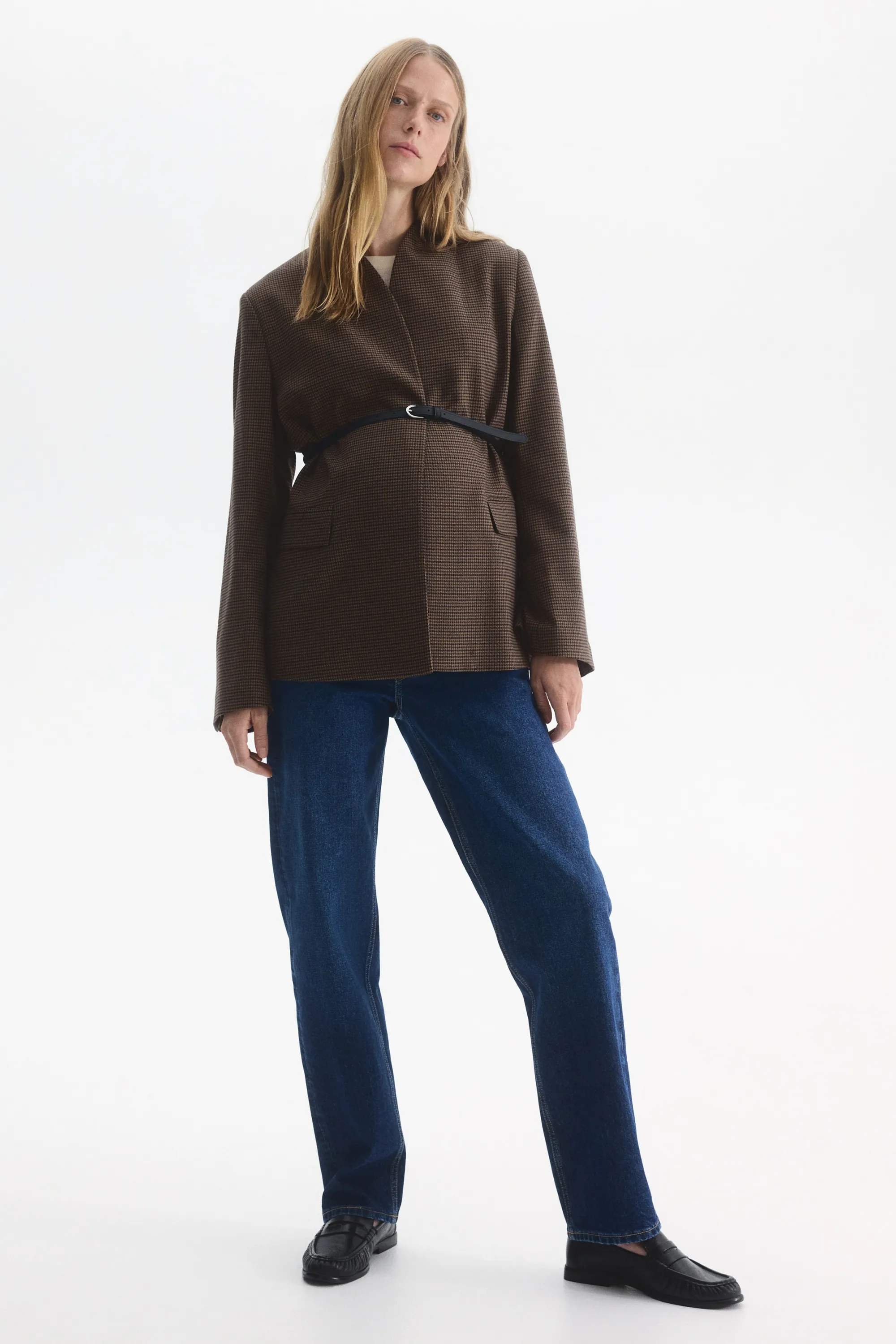 MAMA Blazer avec ceinture - Marron foncé/carreaux