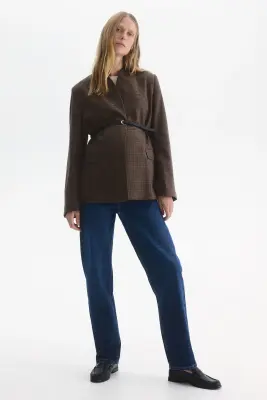 MAMA Blazer avec ceinture - Marron foncé/carreaux — photo 1