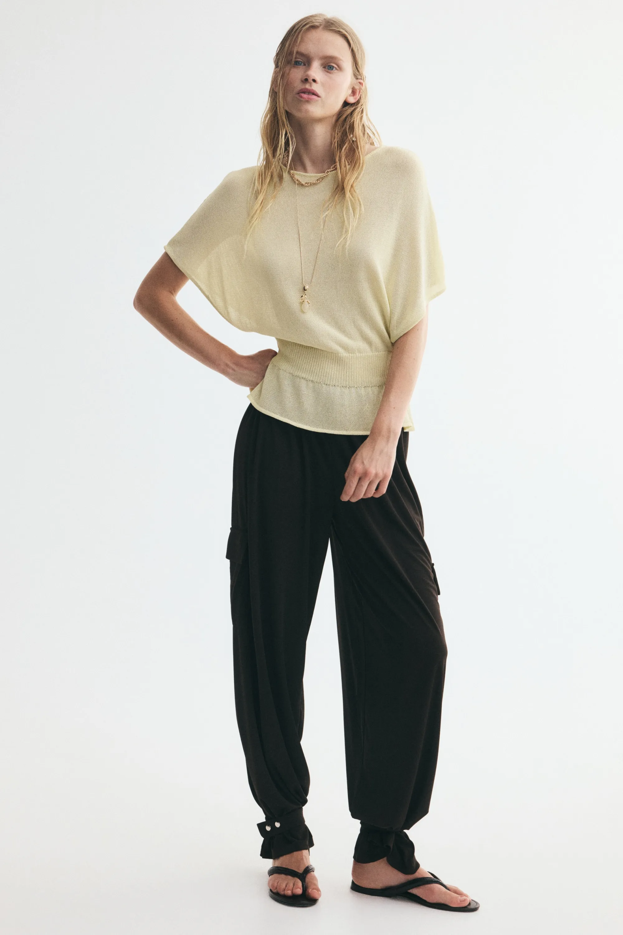 Top en maille avec encolure bateau - Jaune clair