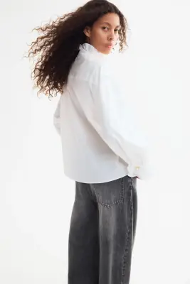 Blouse à volant ruché en coton - Blanc — photo 3