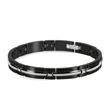 ROCHET - Bracelet TRINIDAD Bicolore Acier PVD Noir 8mm x 21cm B042281A