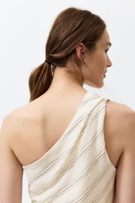 MAMA Top asymétrique en coton texturé - Beige clair/rayé — photo 2