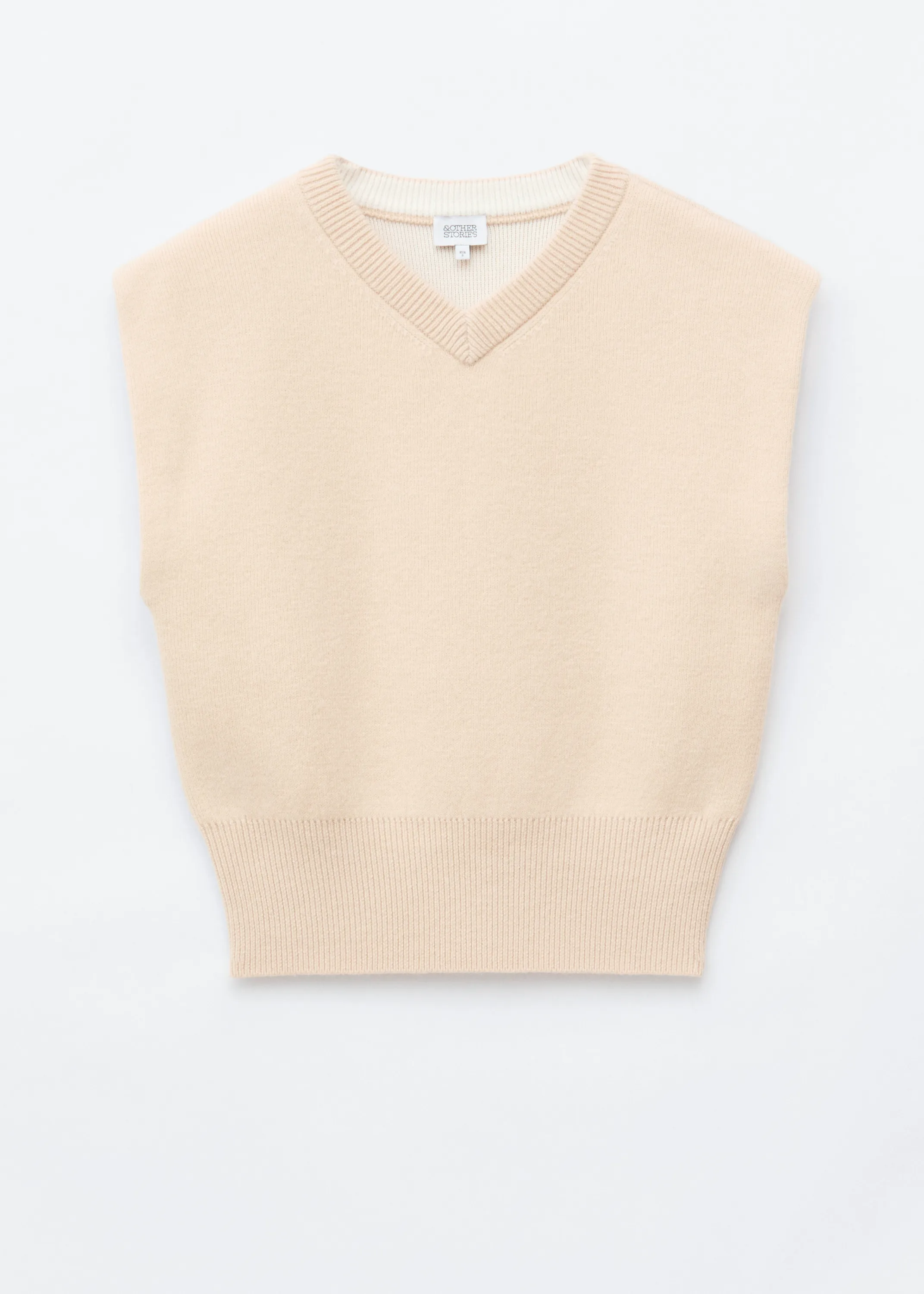 Wool-Cotton V-Neck Vest - Beige