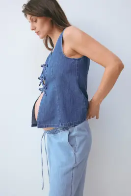 MAMA Gilet sans manches à nouer en denim - Bleu denim — photo 3